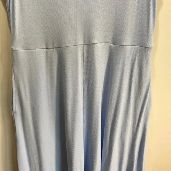 New Fit Flare Midi Dress XXL Blue Stretchy New V-Neck Minimalist Quiet Luxury - Picture 8 of 10